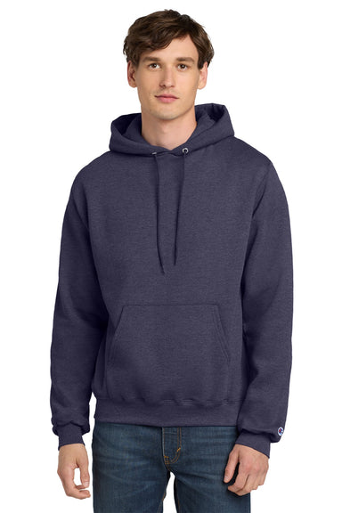 Champion S700 Mens Double Dry Eco Moisture Wicking Fleece Hooded Sweatshirt Hoodie w/ Pouch Pocket Heather Navy Blue Model Front