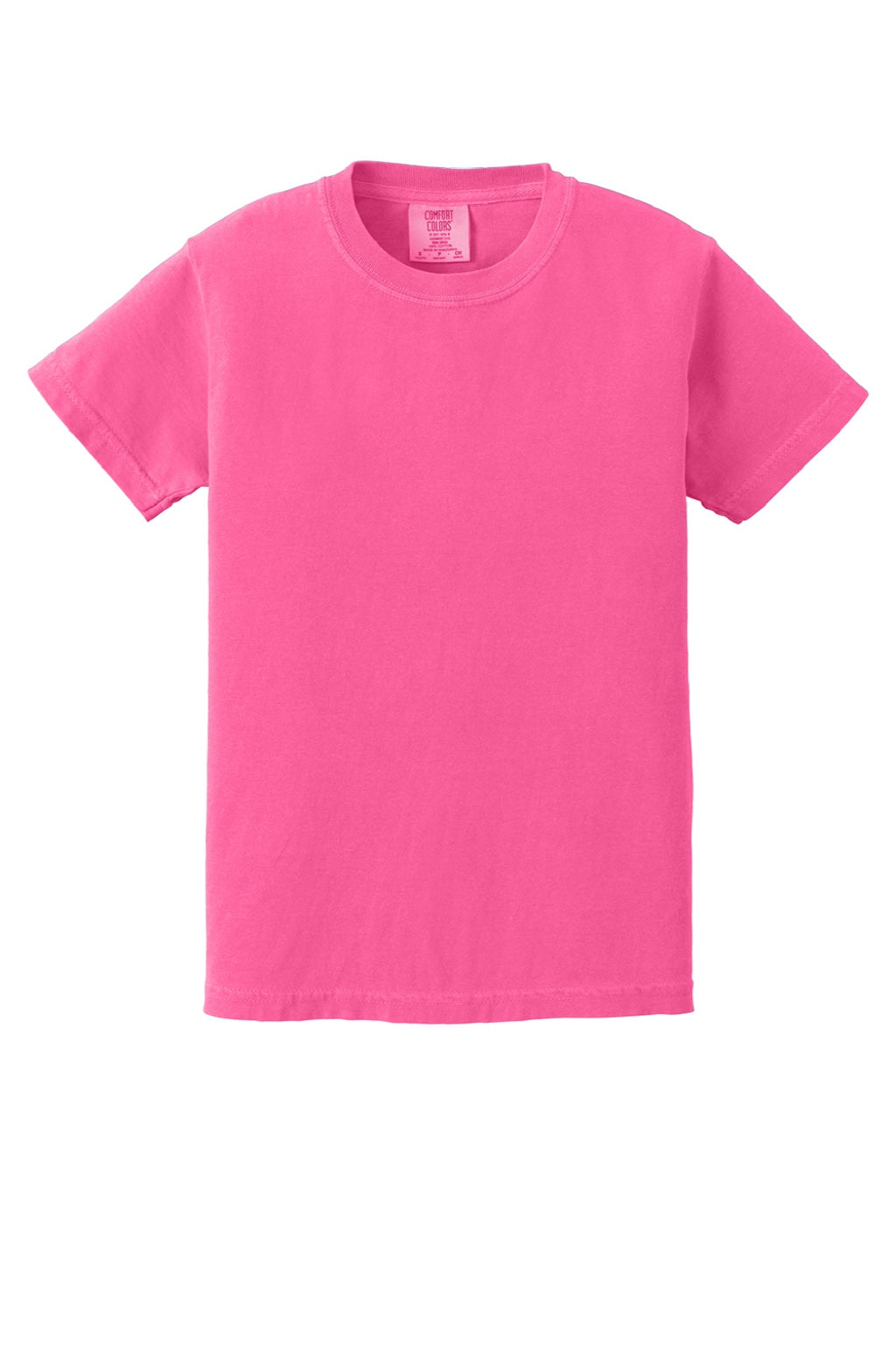 Comfort Colors 9018 Youth Short Sleeve Crewneck T-Shirt Neon Pink Flat Front