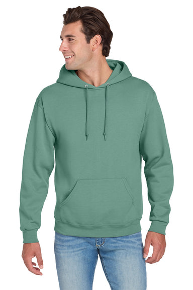 Jerzees 996M/996MR Mens NuBlend Pill Resistant Fleece Hooded Sweatshirt Hoodie w/ Pouch Pocket Sage Green Model Front