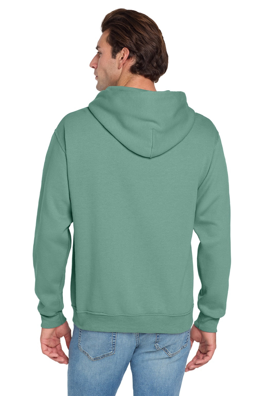 Jerzees 996M/996MR Mens NuBlend Pill Resistant Fleece Hooded Sweatshirt Hoodie w/ Pouch Pocket Sage Green Model Back