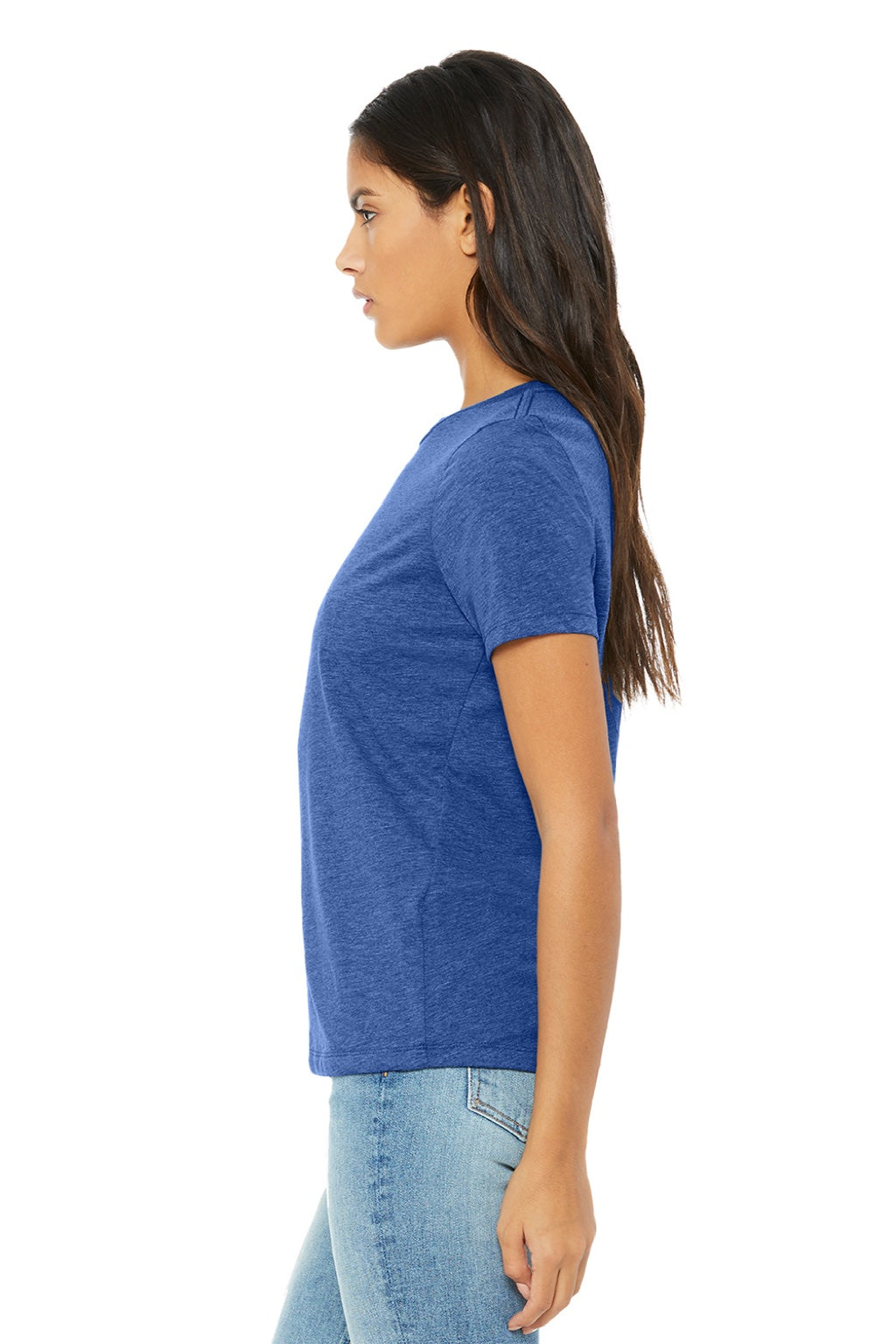 Bella + Canvas BC6413/6413 Womens Short Sleeve Crewneck T-Shirt Blue Model Side