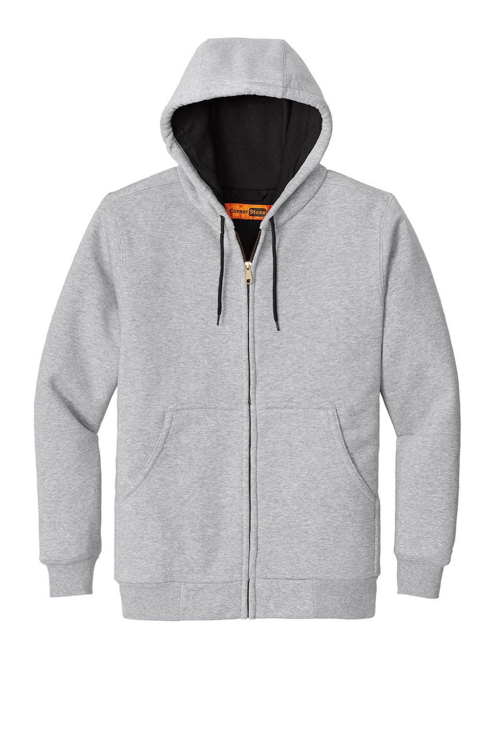 CornerStone CS620 Mens Full Zip Hooded Sweatshirt Hoodie w/ Pockets Heather Grey Flat Front