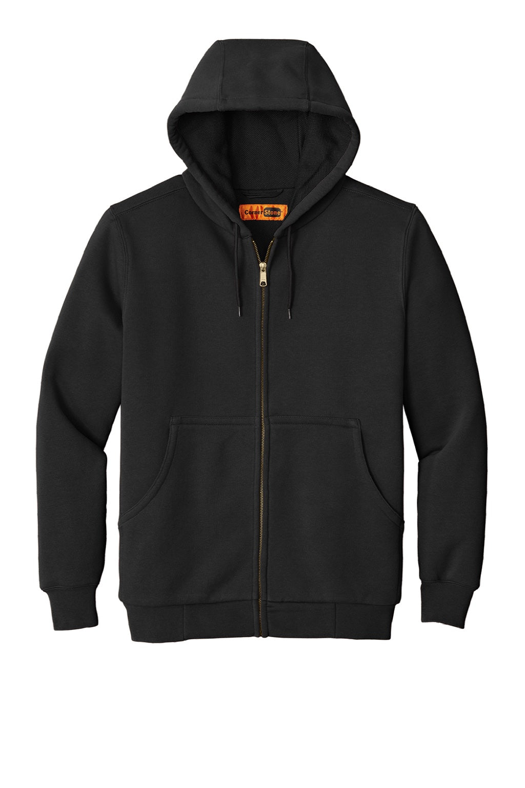 CornerStone CS620 Mens Full Zip Hooded Sweatshirt Hoodie w/ Pockets Black Flat Front