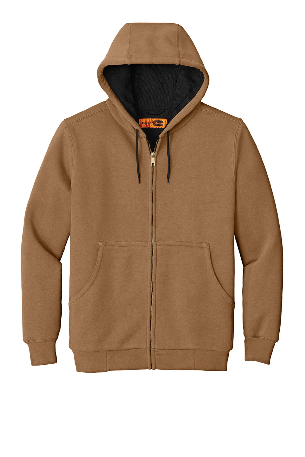 CornerStone CS620 Mens Full Zip Hooded Sweatshirt Hoodie w/ Pockets Duck Brown Flat Front