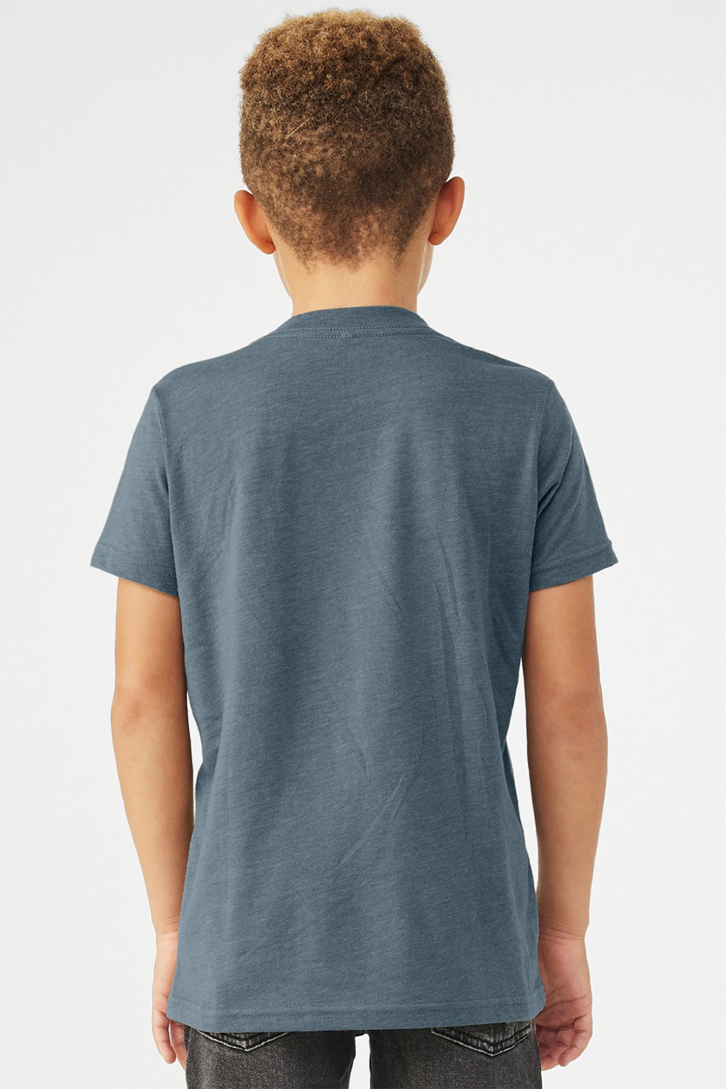 Bella + Canvas BC3001YCVC/3001YCVC Youth CVC Short Sleeve Crewneck T-Shirt Heather Slate Blue Model Back