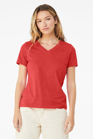 Bella + Canvas BC6405CVC/6405CVC Womens CVC Short Sleeve V-Neck T-Shirt Heather Red Model Front