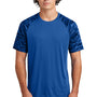 Sport-Tek Mens Drift Camo Colorblock Moisture Wicking Short Sleeve Crewneck T-Shirt - True Royal Blue