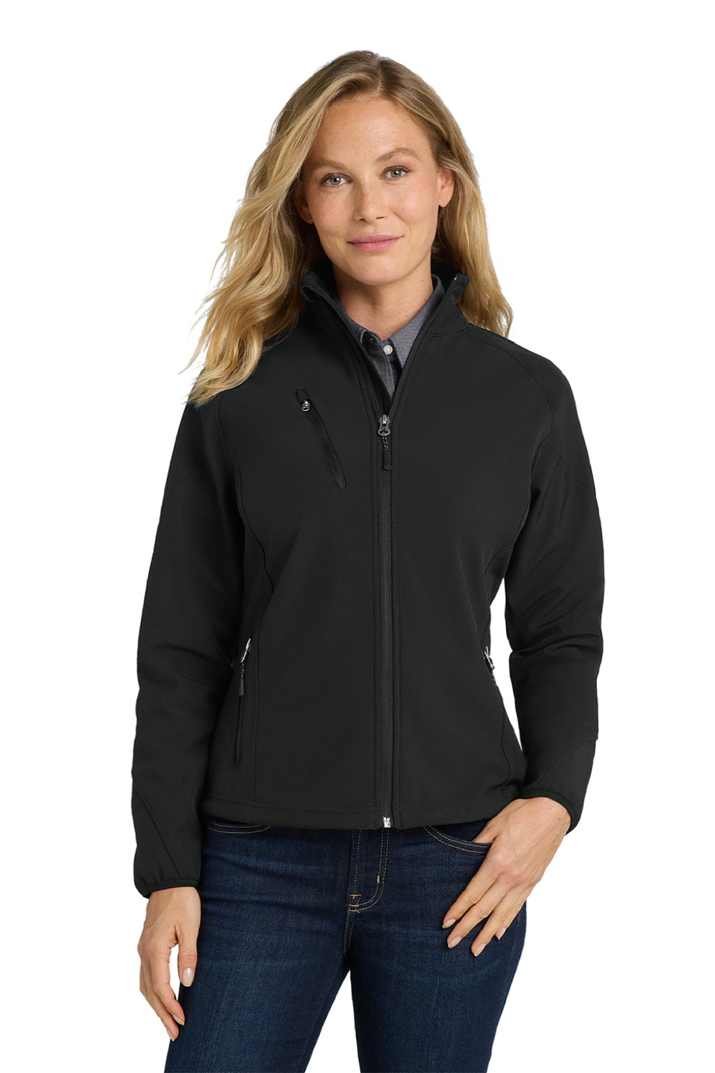 Port Authority L705 Womens Wind & Water Resistant Full Zip Jacket Black Model Front