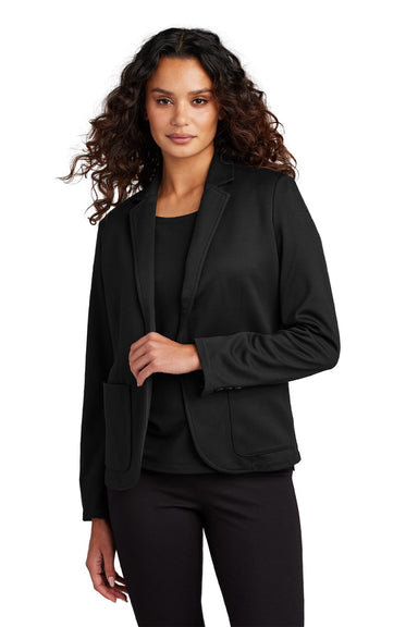 Mercer+Mettle MM3031 Womens Snag Resistant Relaxed Knit Blazer w/ Pockets Deep Black Model Front