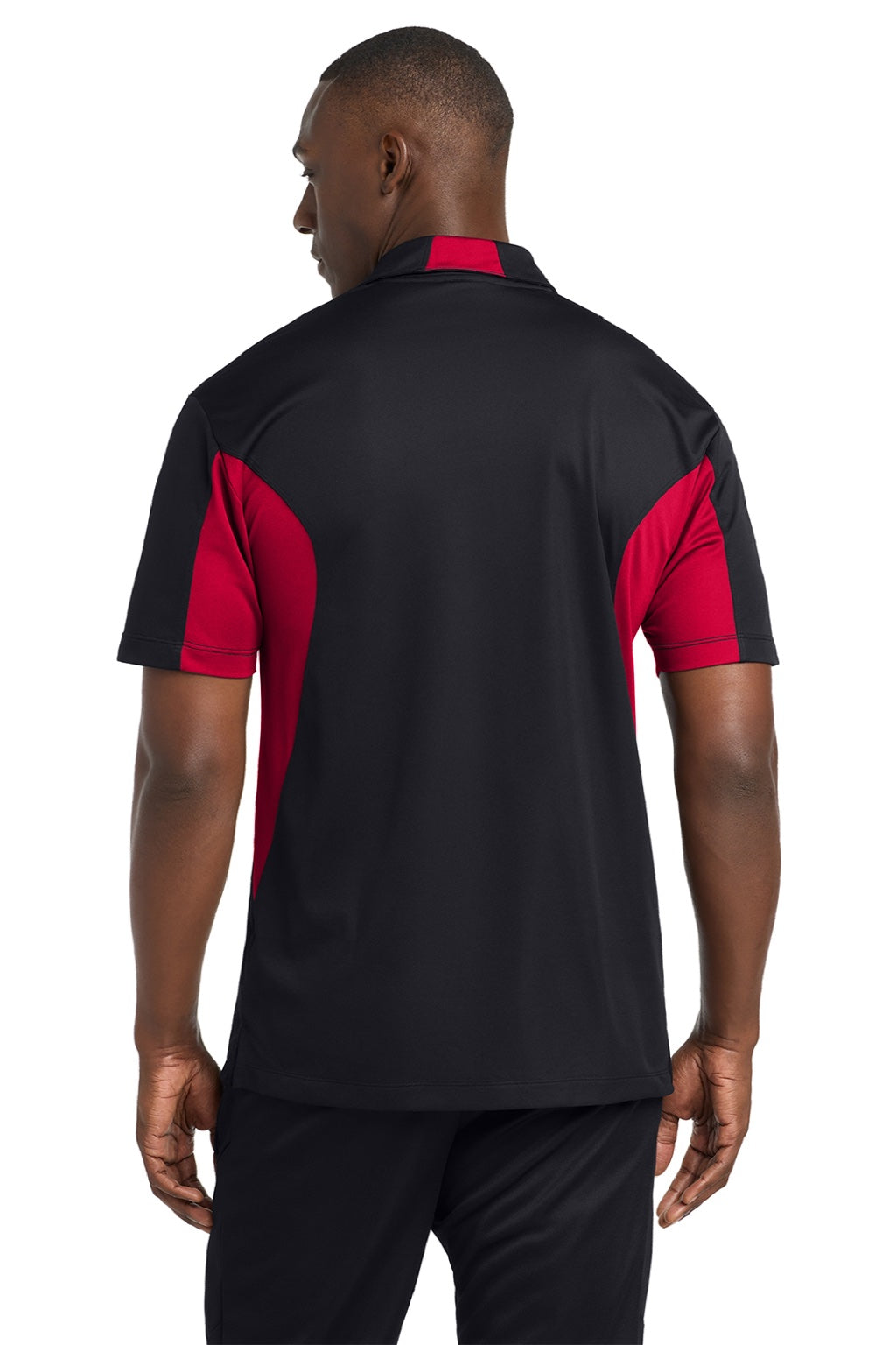 Sport-Tek ST655/TST655 Mens Sport-Wick Moisture Wicking Short Sleeve Polo Shirt Black/Deep Red Model Back