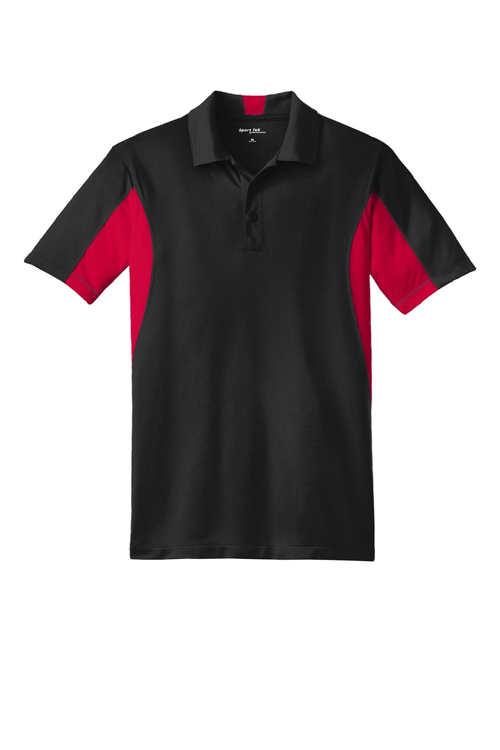 Sport-Tek ST655/TST655 Mens Sport-Wick Moisture Wicking Short Sleeve Polo Shirt Black/Deep Red Flat Front