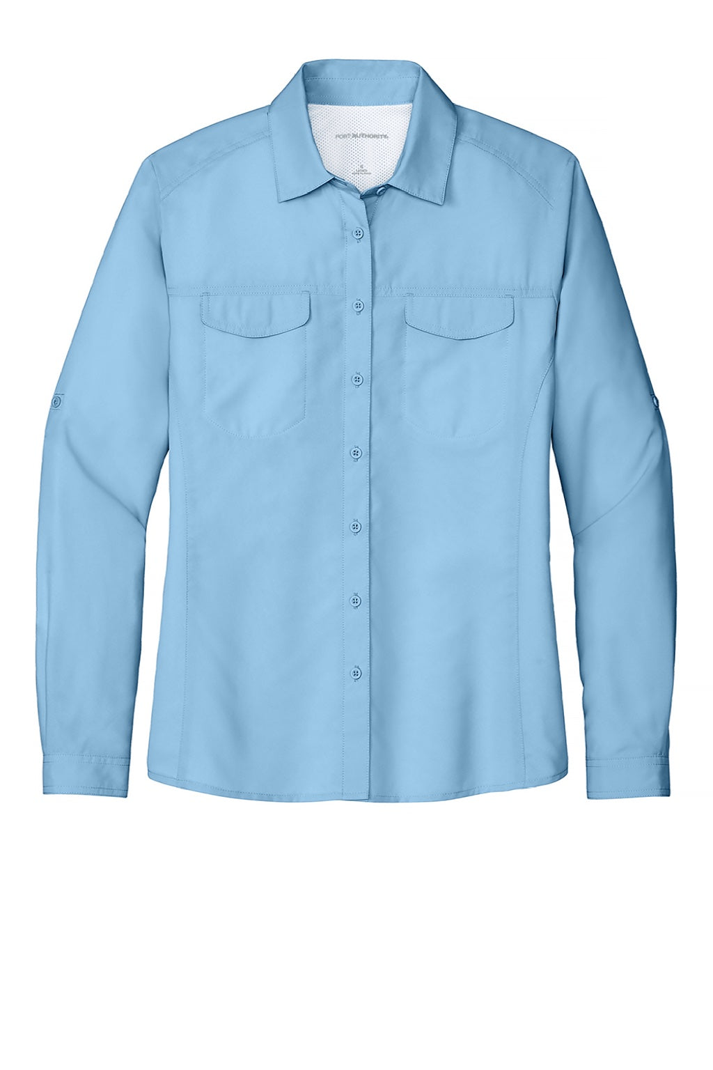Port Authority LW960 Womens Daybreak Moisture Wicking Long Sleeve Button Down Shirt w/ Pockets Light Blue Flat Front