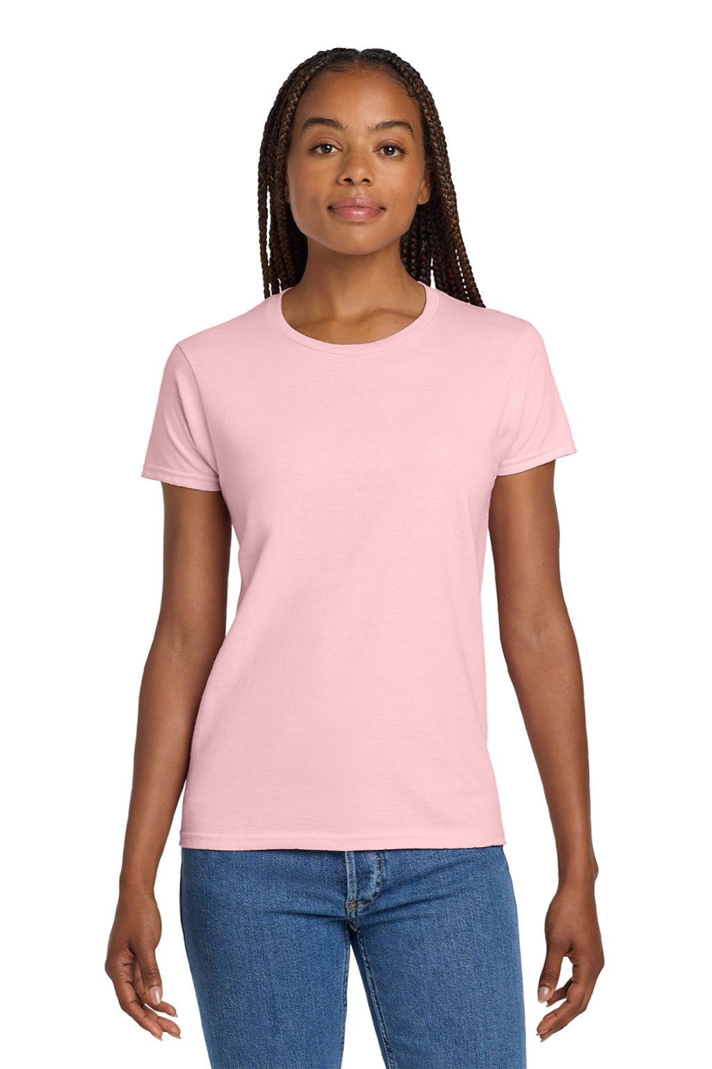 Gildan 2000L Womens Ultra Short Sleeve Crewneck T-Shirt Light Pink Model Front