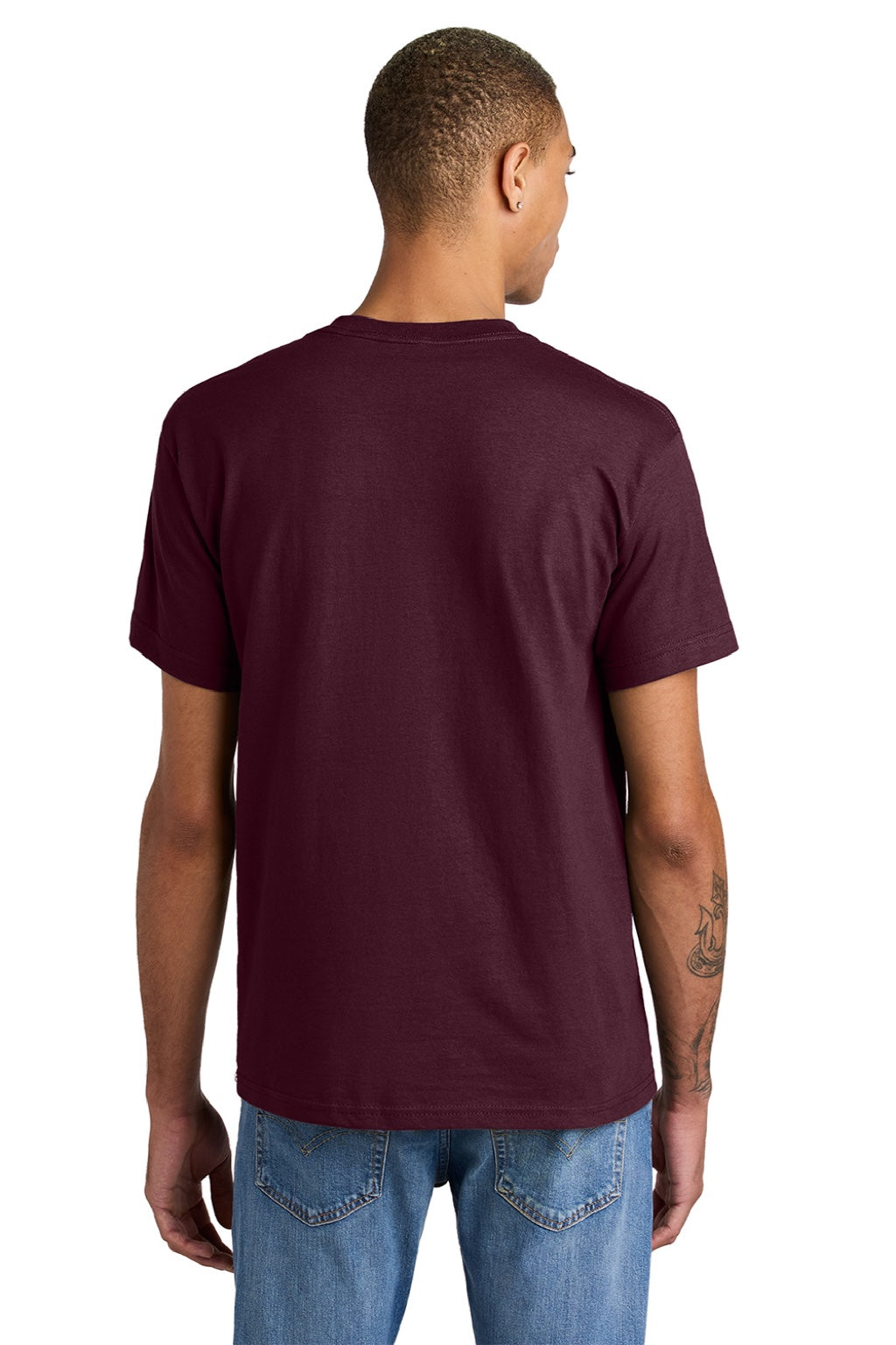 American Apparel 1301 Mens Short Sleeve Crewneck T-Shirt Burgundy Model Back