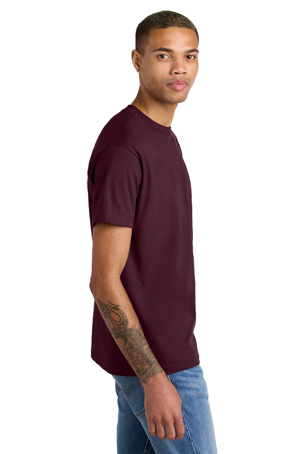 American Apparel 1301 Mens Short Sleeve Crewneck T-Shirt Burgundy Model Side