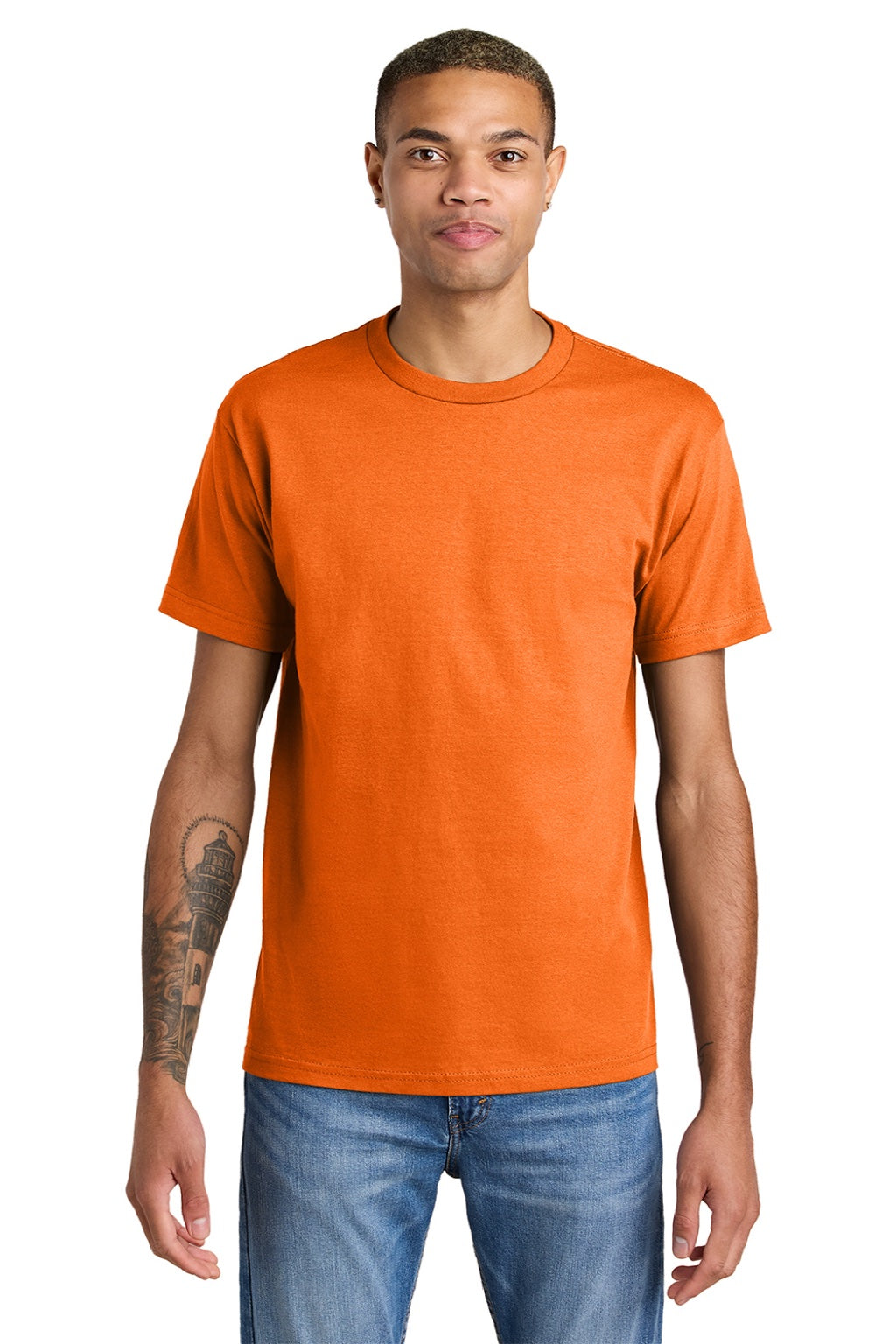 American Apparel 1301 Mens Short Sleeve Crewneck T-Shirt Orange Model Front
