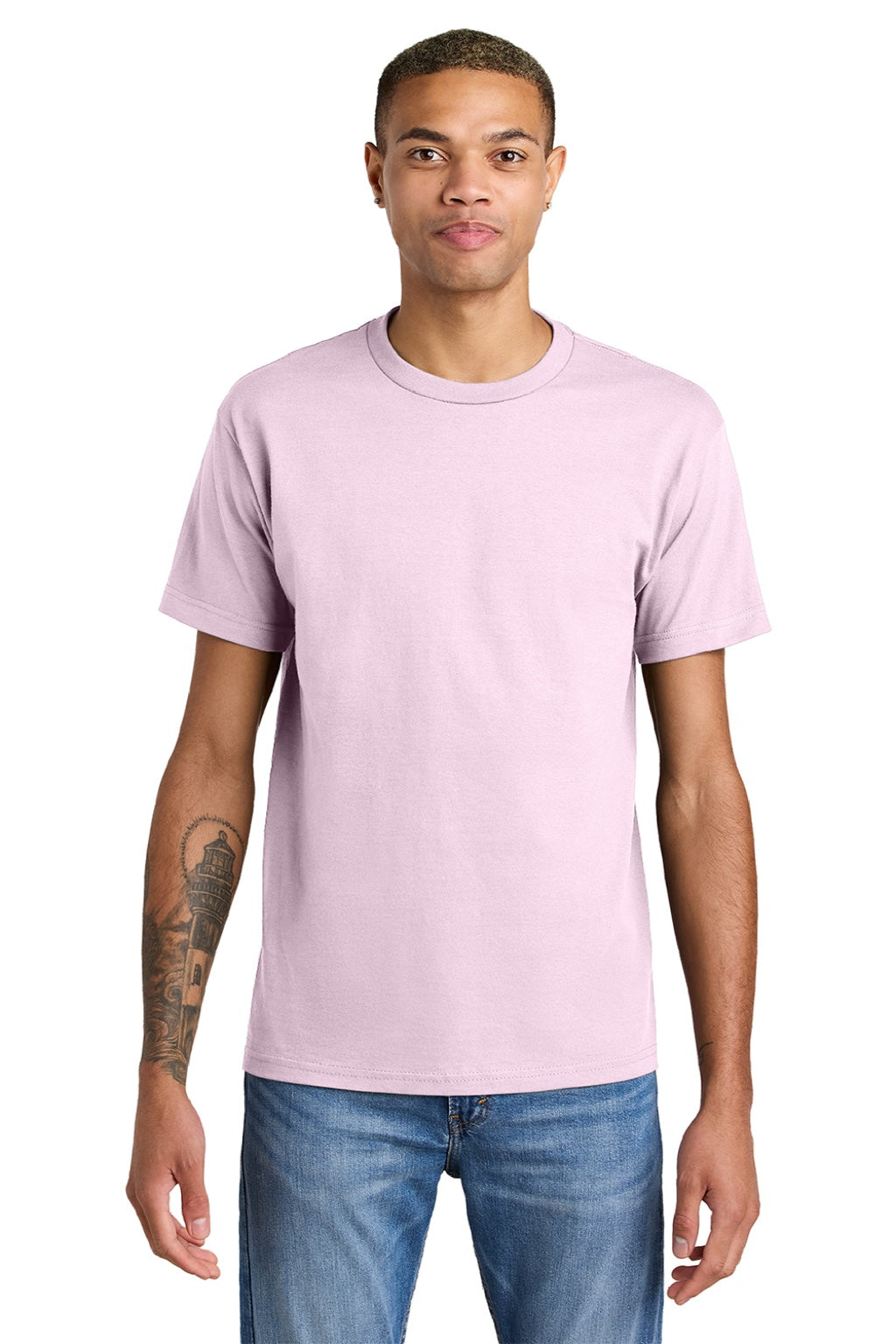 American Apparel 1301 Mens Short Sleeve Crewneck T-Shirt Pink Model Front