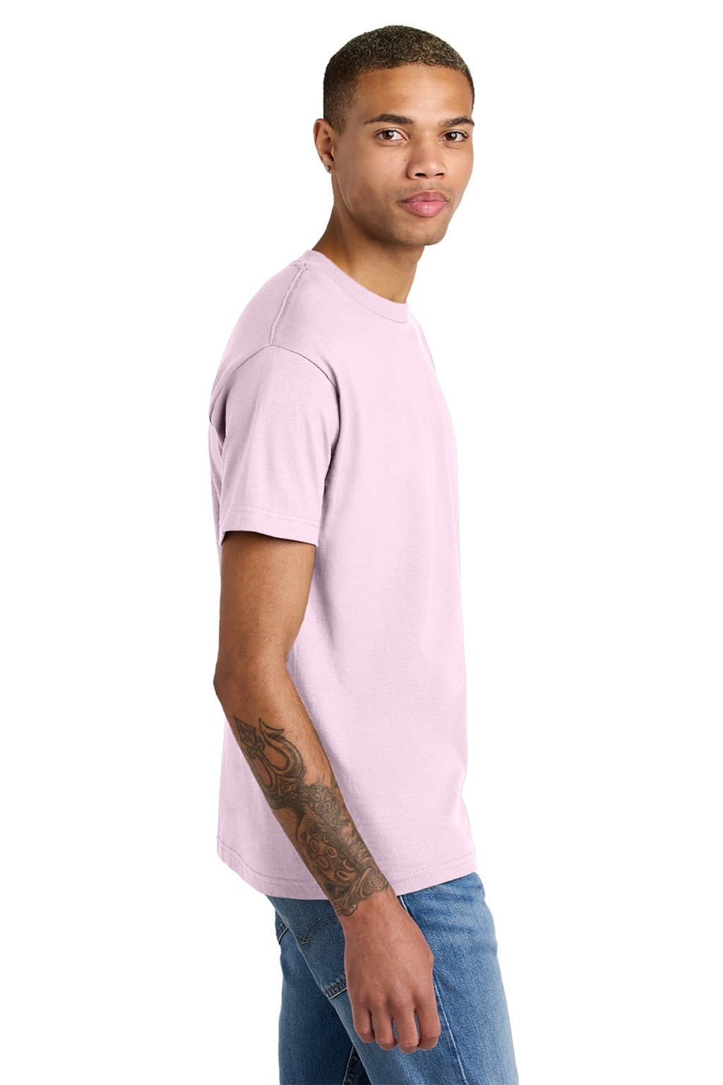 American Apparel 1301 Mens Short Sleeve Crewneck T-Shirt Pink Model Side