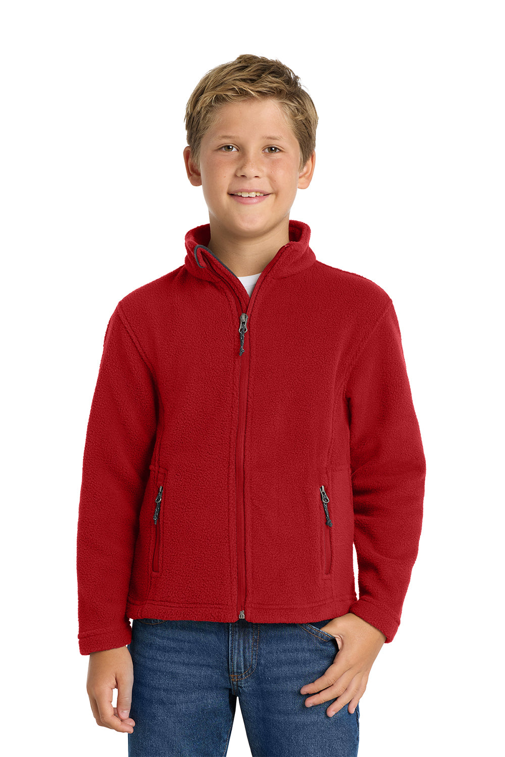 Port Authority Y217 Youth Full Zip Fleece Jacket True Red Model Front