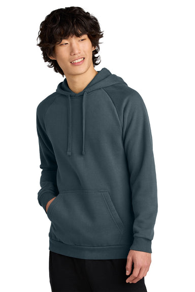 District DT7800 Mens Cloud Fleece Hooded Sweatshirt Hoodie w/ Pouch Pocket Deep Steel Blue Model Front