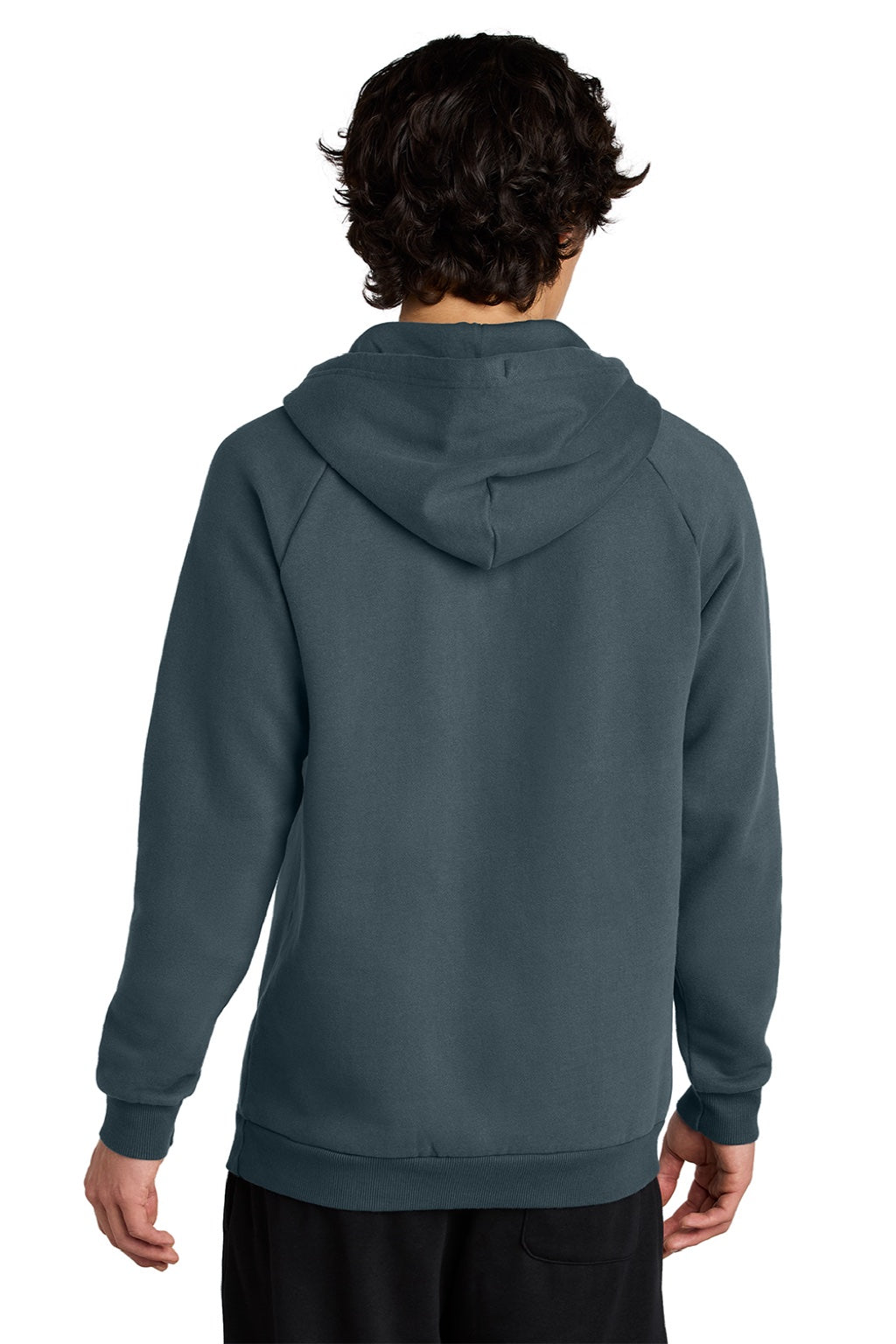 District DT7800 Mens Cloud Fleece Hooded Sweatshirt Hoodie w/ Pouch Pocket Deep Steel Blue Model Back