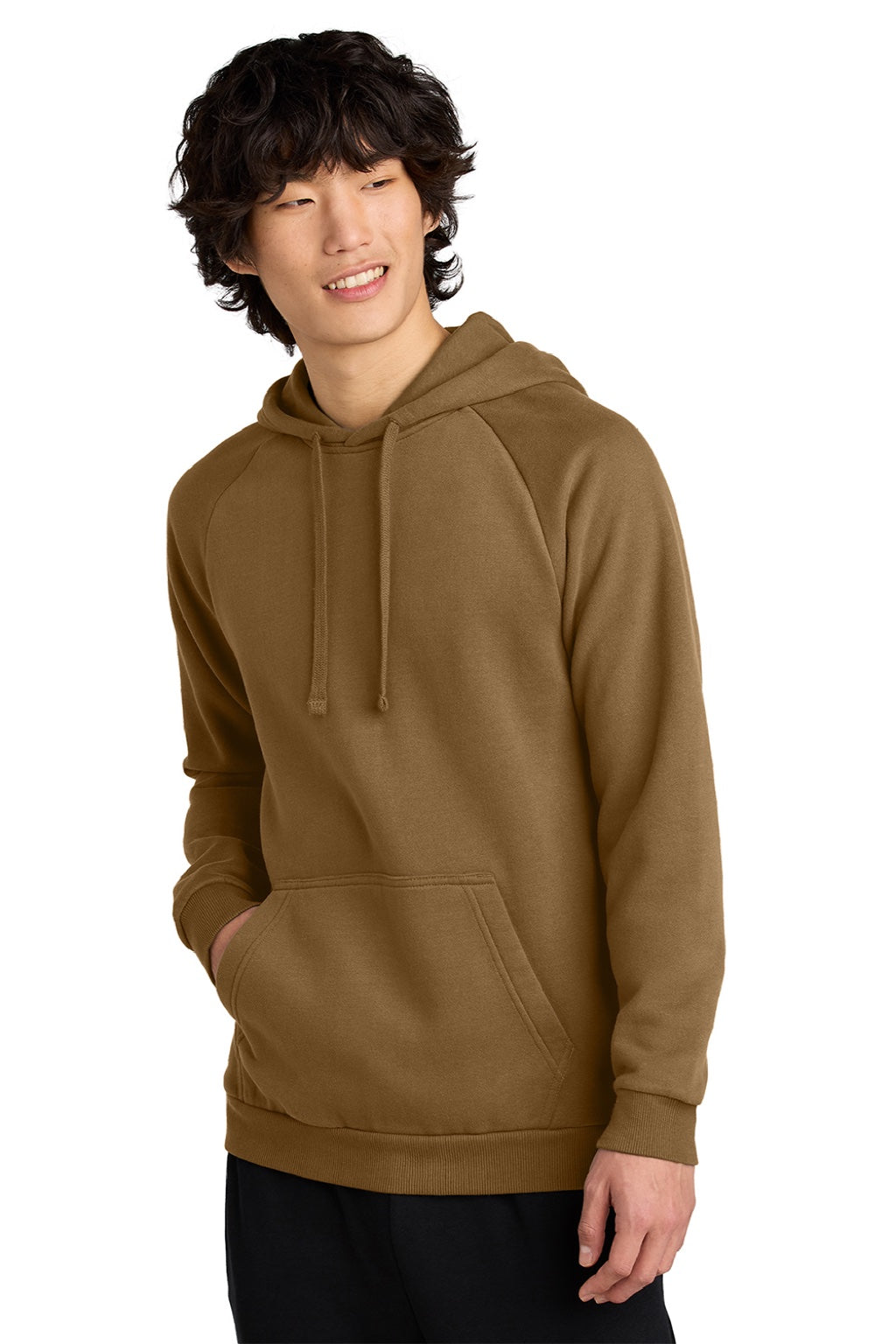 District DT7800 Mens Cloud Fleece Hooded Sweatshirt Hoodie w/ Pouch Pocket Duck Brown Model Front