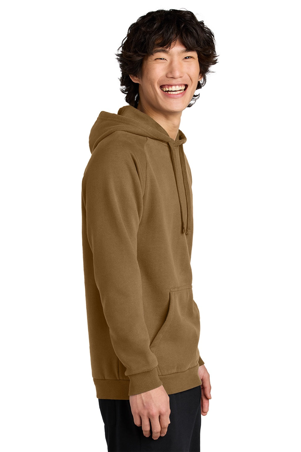 District DT7800 Mens Cloud Fleece Hooded Sweatshirt Hoodie w/ Pouch Pocket Duck Brown Model Side