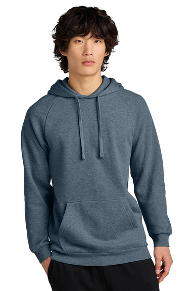 District DT7800 Mens Cloud Fleece Hooded Sweatshirt Hoodie w/ Pouch Pocket Heather Flint Blue Model Front