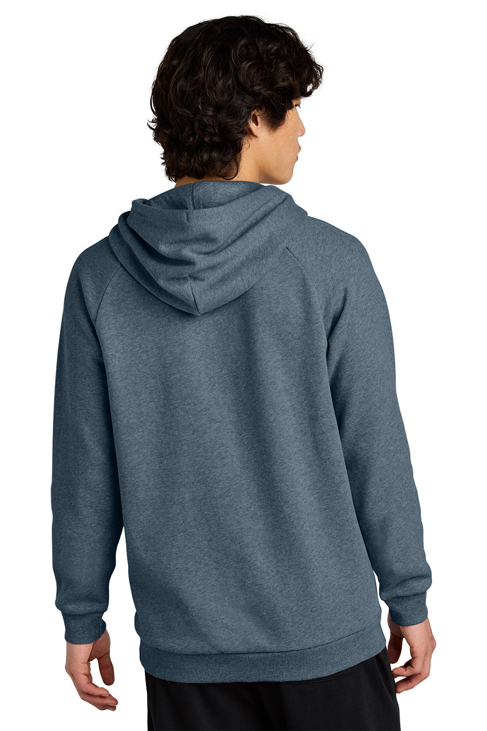 District DT7800 Mens Cloud Fleece Hooded Sweatshirt Hoodie w/ Pouch Pocket Heather Flint Blue Model Back