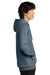 District DT7800 Mens Cloud Fleece Hooded Sweatshirt Hoodie w/ Pouch Pocket Heather Flint Blue Model Side