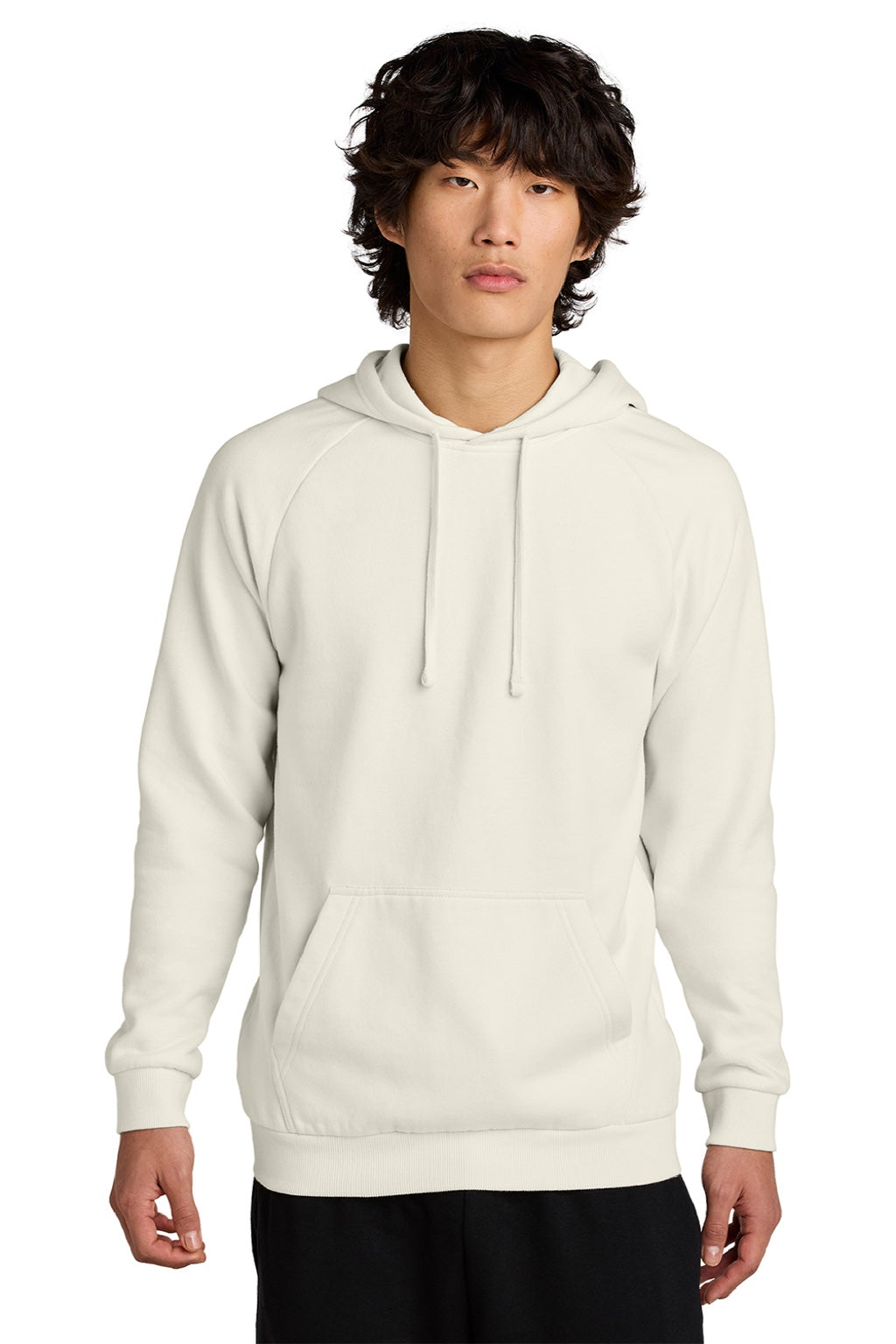 District DT7800 Mens Cloud Fleece Hooded Sweatshirt Hoodie w/ Pouch Pocket Gardenia Model Front