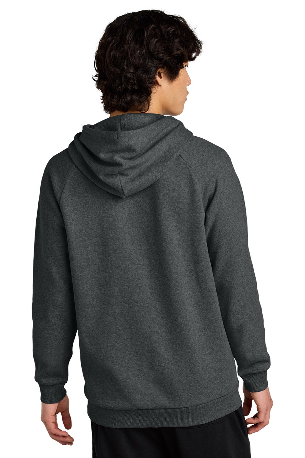 District DT7800 Mens Cloud Fleece Hooded Sweatshirt Hoodie w/ Pouch Pocket Heather Charcoal Grey Model Back