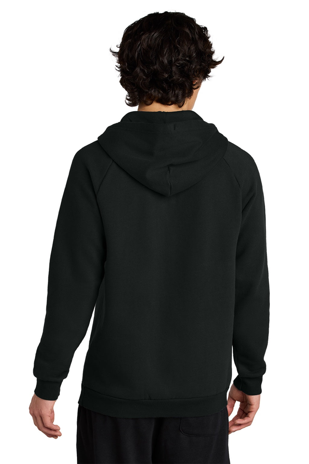 District DT7800 Mens Cloud Fleece Hooded Sweatshirt Hoodie w/ Pouch Pocket Jet Black Model Back