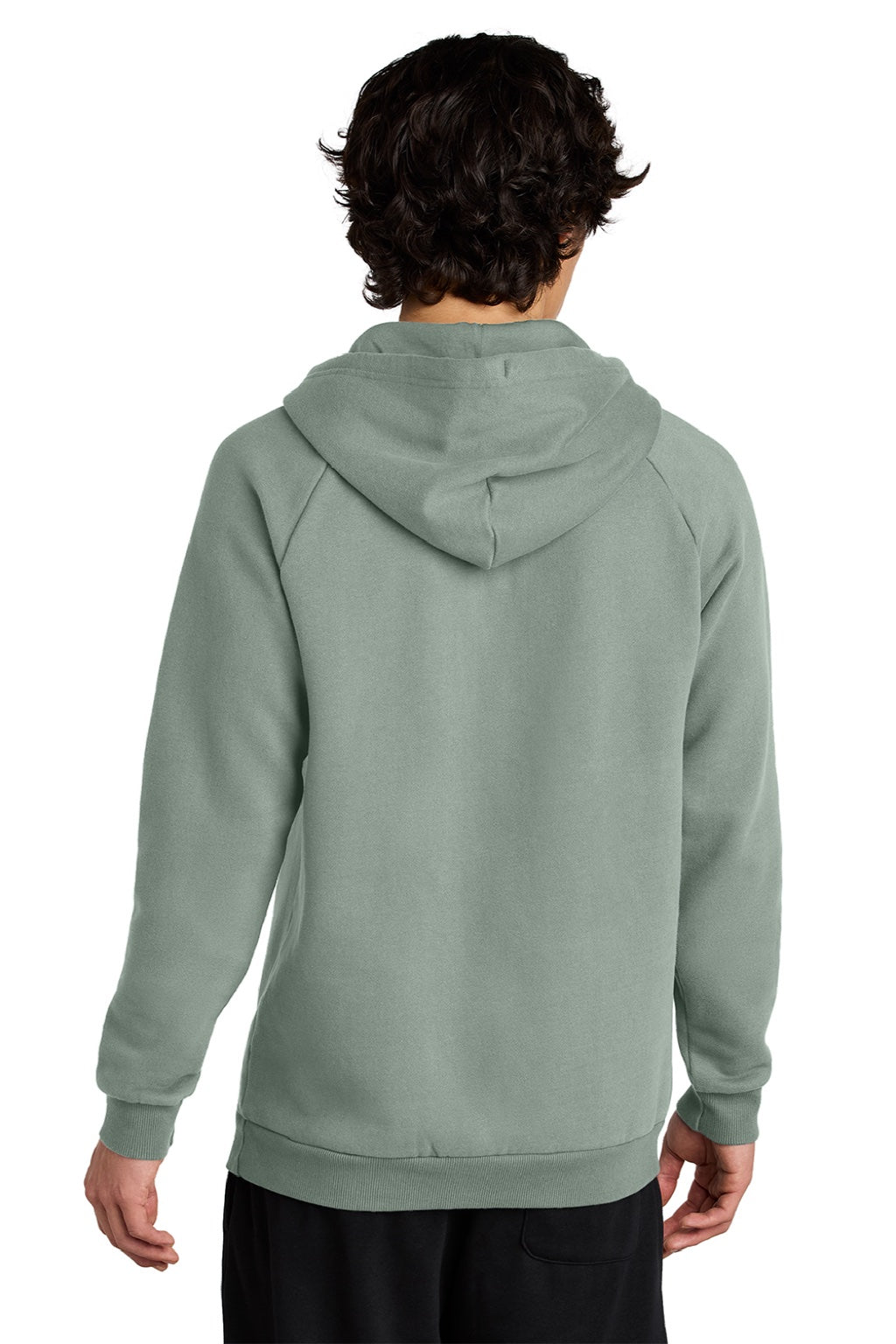District DT7800 Mens Cloud Fleece Hooded Sweatshirt Hoodie w/ Pouch Pocket Slate Green Model Back