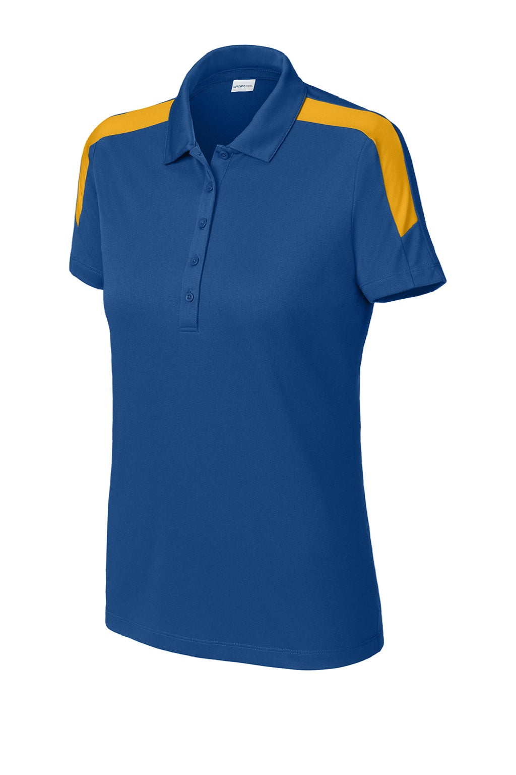 Sport-Tek LST104 Womens Moisture Wicking Competitor United Short Sleeve Polo Shirt Royal Blue/Gold Flat Front