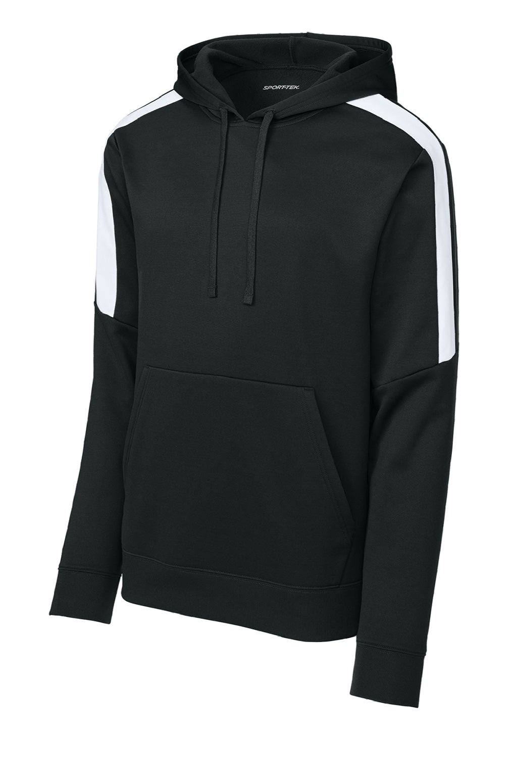 Sport-Tek ST255 Mens Sport-Wick Moisture Wicking United Fleece Hooded Sweatshirt Hoodie w/ Pouch Pocket Black/White Flat Front