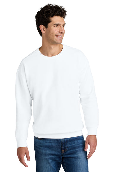 Comfort Colors 1466 Mens Garment Dyed Fleece Crewneck Sweatshirt White Model Front