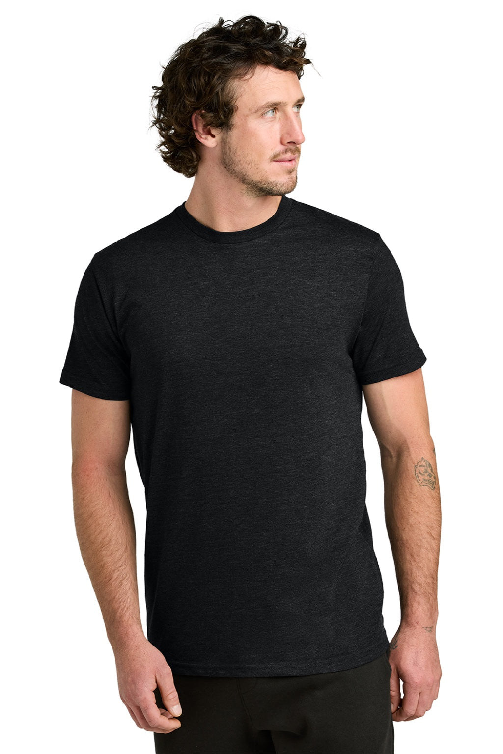 Tentree TTCM4879 Mens TreeBlend Short Sleeve Crewneck T-Shirt Heather Meteorite Black Model Front