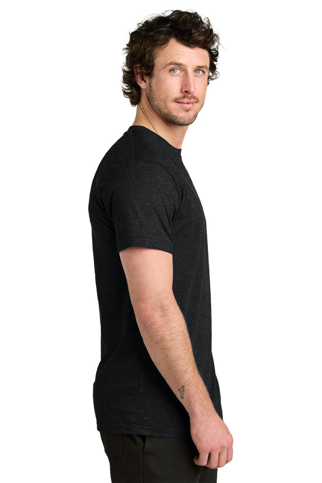 Tentree TTCM4879 Mens TreeBlend Short Sleeve Crewneck T-Shirt Heather Meteorite Black Model Side