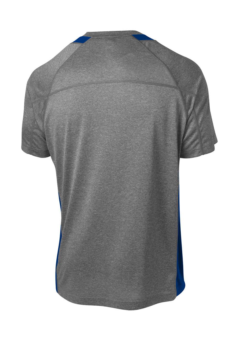 Sport-Tek ST361 Mens Contender Heather Moisture Wicking Short Sleeve Crewneck T-Shirt Heather Vintage Grey/True Royal Blue Flat Back