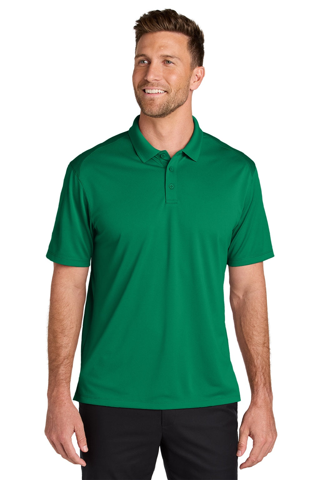 Port Authority K240 Mens Wearever Moisture Wicking Pique Short Sleeve Polo Shirt Bright Kelly Green Model Front