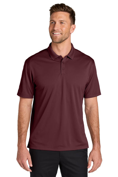Port Authority K240 Mens Wearever Moisture Wicking Pique Short Sleeve Polo Shirt Burgundy Model Front