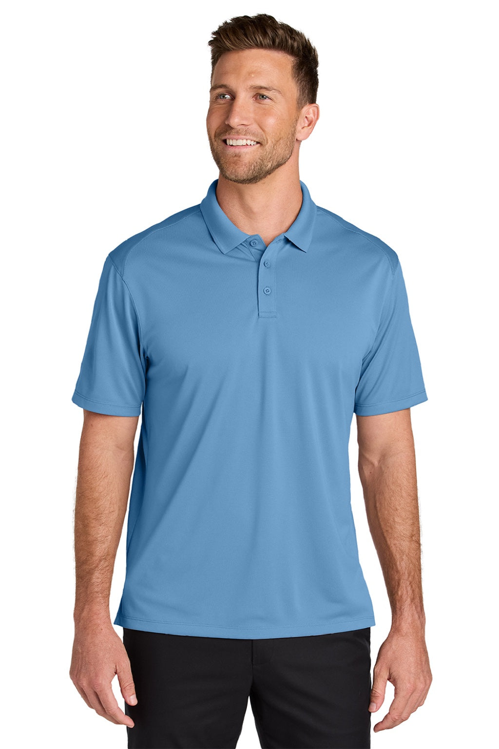Port Authority K240 Mens Wearever Moisture Wicking Pique Short Sleeve Polo Shirt Carolina Blue Model Front