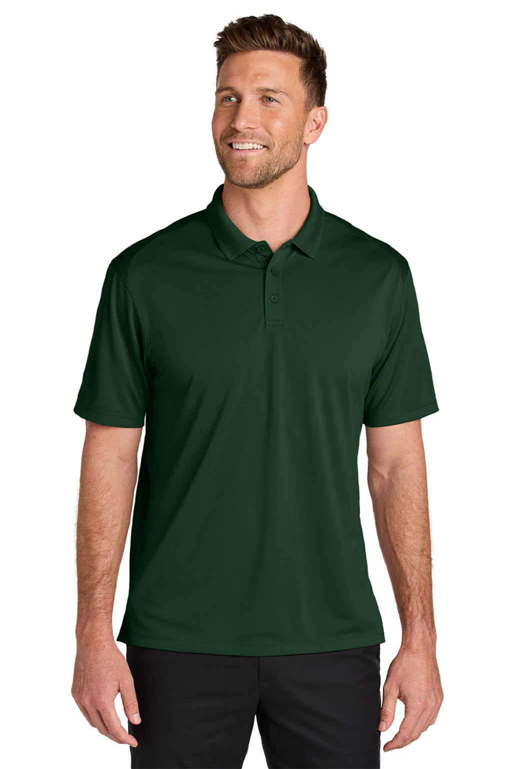 Port Authority K240 Mens Wearever Moisture Wicking Pique Short Sleeve Polo Shirt Deep Forest Green Model Front