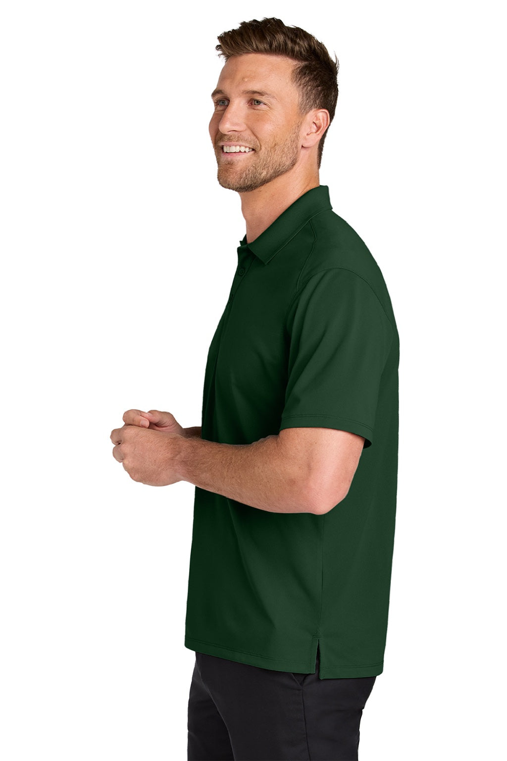 Port Authority K240 Mens Wearever Moisture Wicking Pique Short Sleeve Polo Shirt Deep Forest Green Model Side