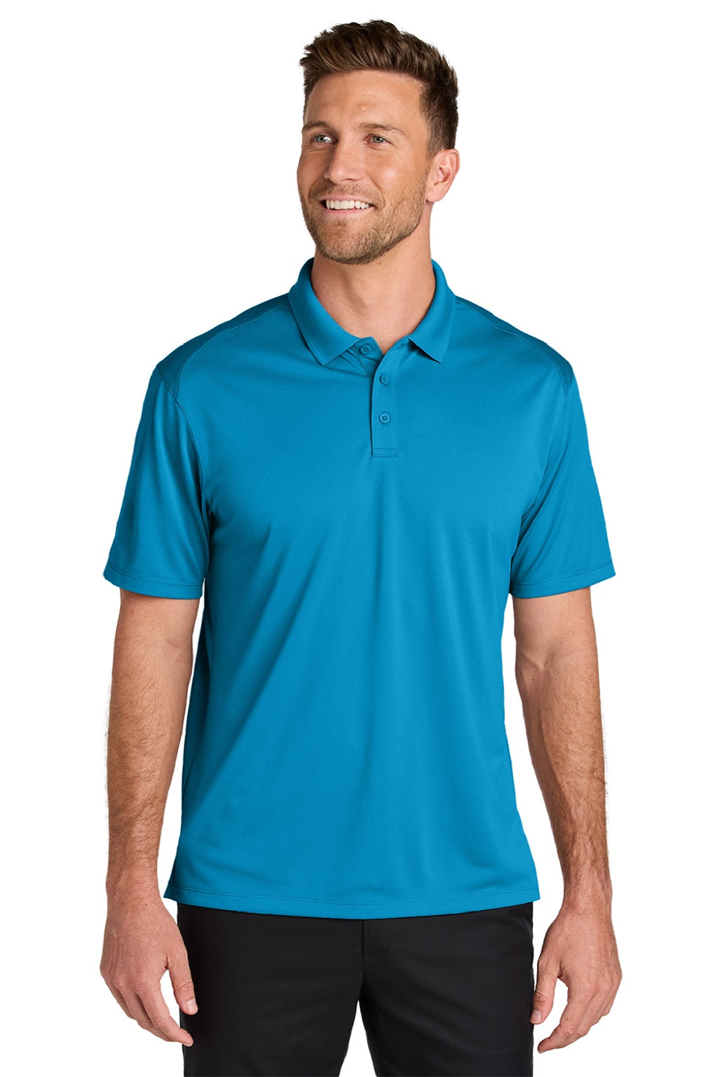 Port Authority K240 Mens Wearever Moisture Wicking Pique Short Sleeve Polo Shirt Parcel Blue Model Front