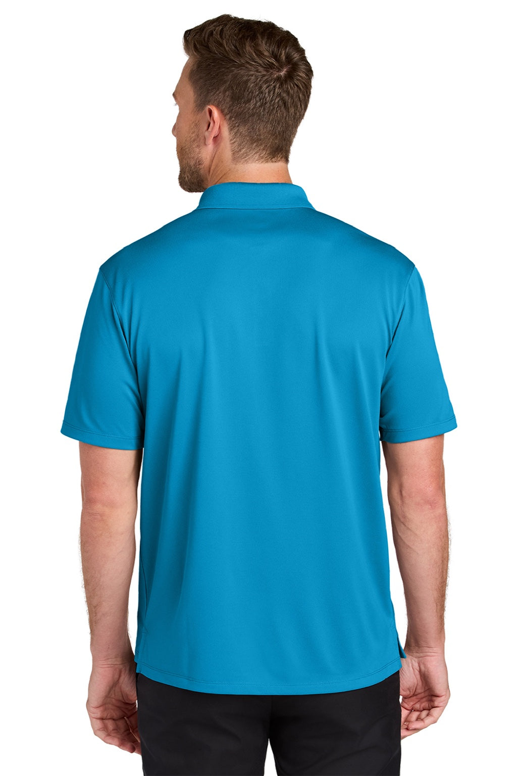 Port Authority K240 Mens Wearever Moisture Wicking Pique Short Sleeve Polo Shirt Parcel Blue Model Back