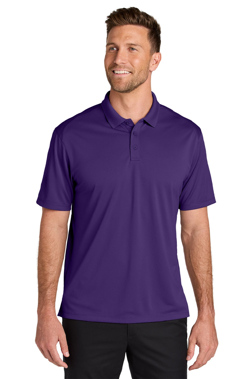 Port Authority K240 Mens Wearever Moisture Wicking Pique Short Sleeve Polo Shirt Prism Purple Model Front