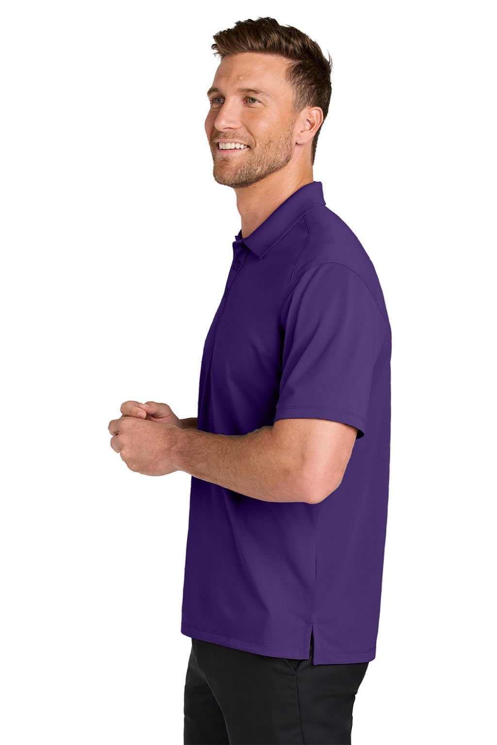 Port Authority K240 Mens Wearever Moisture Wicking Pique Short Sleeve Polo Shirt Prism Purple Model Side