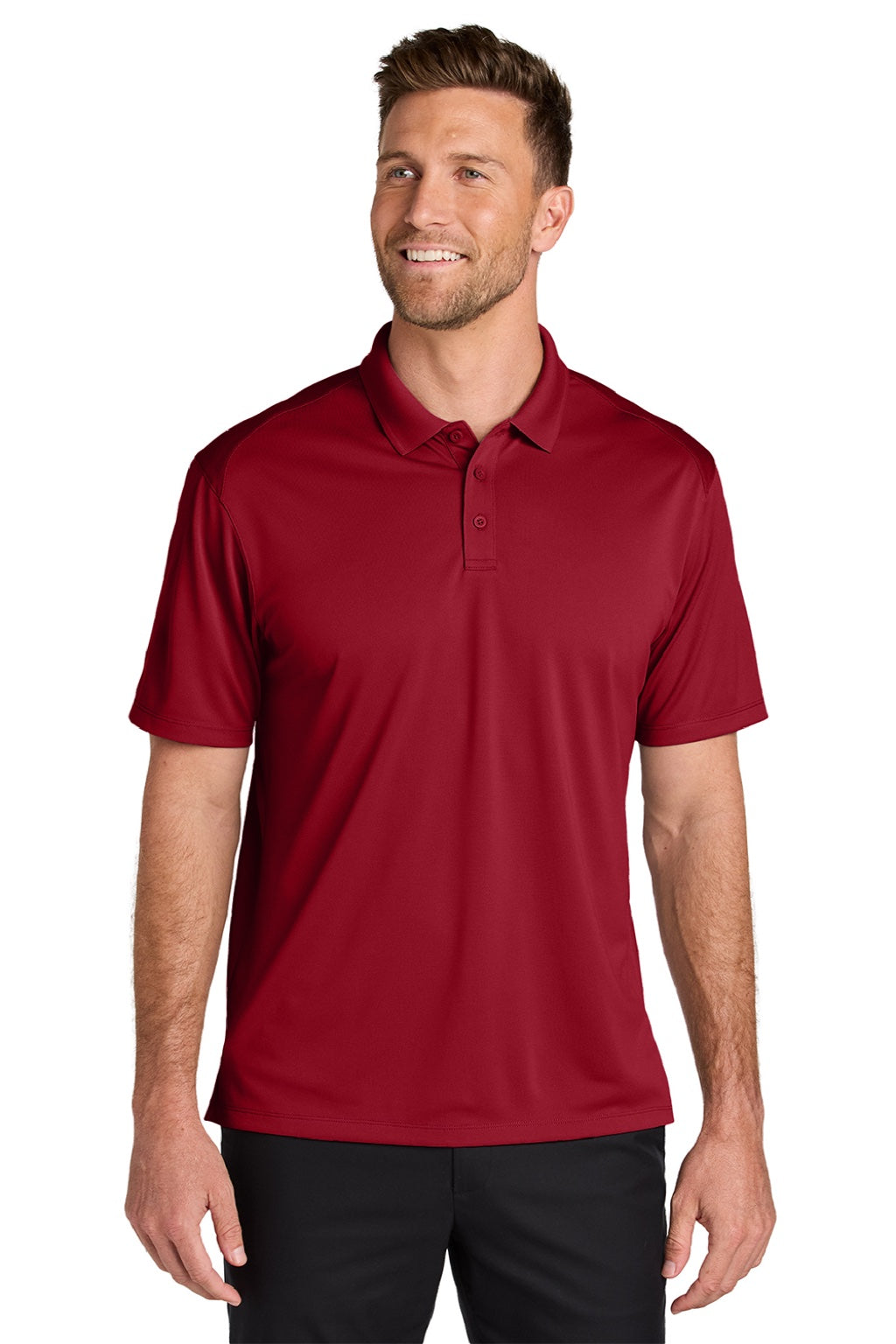Port Authority K240 Mens Wearever Moisture Wicking Pique Short Sleeve Polo Shirt Rich Red Model Front